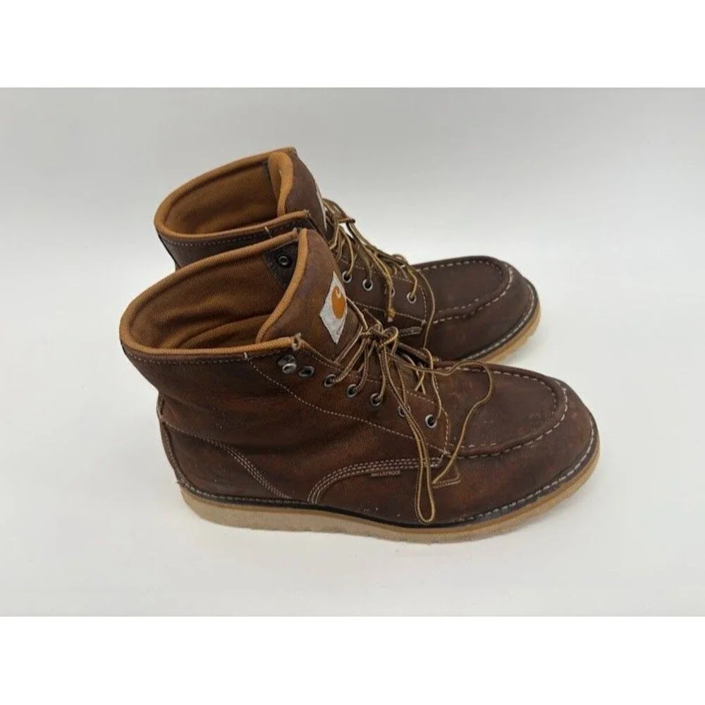 Men Sz 11.5 Carhartt CMW6295 Waterproof Steel Toe Wedge Work Boots Brown Leather